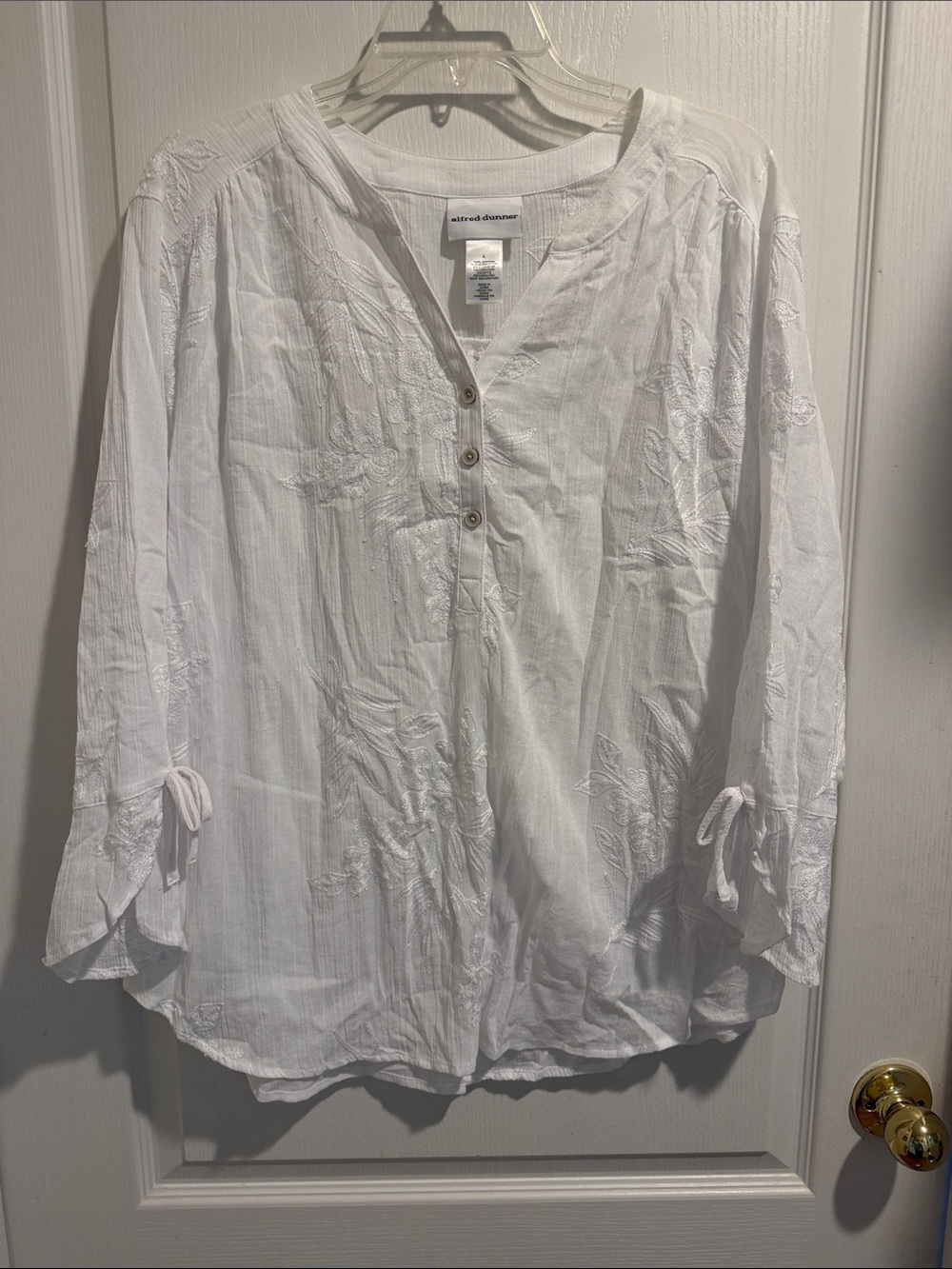 Alfred Dunner White Embroidered Cotton Tunic Top